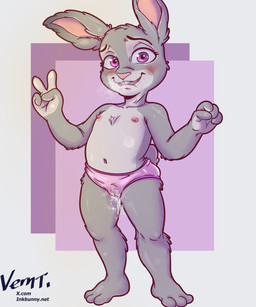 aged_down anthro blush bodily_fluids breath cum female fur genital_fluids genitals loli nipples nude nude_female panting pink_nipples purple_eyes solo text vulva young young_anthro young_female vernt45 disney zootopia judy_hopps lagomorph leporid mammal rabbit 5:6 absurd_res hi_res url