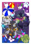 anthro black_body black_fur chibi clothing duo fur green_eyes male sky speedo star starry_sky swimwear tusks umbrella wings 1461_1641 lifewonders tokyo_afterschool_summoners cait_sith_(tas) tezcatlipoca_(tas) domestic_cat elephant elephantid felid feline felis mammal pantherine proboscidean hi_res