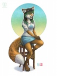 4_toes anthro barefoot biped bottomwear claws clothed clothing dipstick_tail feet female hair markings miniskirt open_mouth shirt sitting skirt solo tail tail_markings toes topwear kacey socks-the-fox canid canine fox mammal 2015