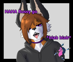 anthro bodily_fluids choker clothing femboy jewelry male necklace saliva saliva_string seductive smug_face solo sweater topwear ajani115 canid canine fennec_fox fox mammal true_fox hi_res