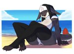 anthro beach big_breasts breasts clothing day eyes_closed female front_view genitals legwear nipples non-mammal_breasts non-mammal_nipples nun_habit pussy religious_clothing sea seaside sitting sky solo thigh_highs water whiskers vinael namo_(claweddrip) catfish fish marine hi_res