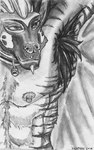 armpit_focus armpit_hair body_hair chin_piercing collar facial_piercing male nipple_piercing nipple_ring nipples nose_piercing nose_ring piercing ring_piercing solo kharnak hyena mammal 2016 graphite_(artwork) monochrome traditional_media_(artwork)