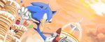 anthro blue_body blue_fur bracelet cake candy clothing cupcake dessert detailed_background food footwear fur gloves green_eyes handwear jewelry lollipop male orange_sky shoes sky smile solo niwa0w0 sega sonic_colors sonic_the_hedgehog_(series) sonic_the_hedgehog eulipotyphlan hedgehog mammal 2010