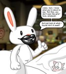 anthro big_butt big_penis black_lips black_sclera blurred_background butt dialogue genitals gesture hand_gesture huge_butt huge_penis huge_thighs hyper hyper_butt hyper_genitalia hyper_lips hyper_penis hyper_thighs inside lips logo male navel penis pink_inner_ear pink_nose solo speech_bubble text thick_lips thick_thighs three-quarter_view thumbs_up vein veiny_penis white_body white_ears white_eyes maxcove sam_and_max max_(sam_and_max) lagomorph leporid mammal rabbit 2025 artist_logo cel_shading colored digital_media_(artwork) english_text hi_res shaded