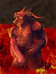 anthro bodily_fluids cum genital_fluids genitals king lava lava_cum lava_pool male muscular penis royalty saliva saliva_on_tongue sharp_teeth solo teeth tongue unusual_bodily_fluids unusual_cum unusual_genital_fluids yellow_eyes reonsfw dark_souls fromsoftware old_iron_king bovid caprine demon elemental_creature fire_demon hybrid lava_creature lava_demon mammal mineral_fauna 3:4