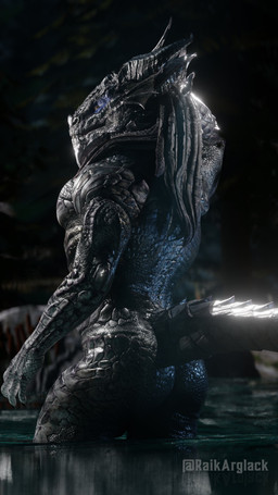 abs annoyed anthro arm_above_head athletic athletic_anthro athletic_male big_butt big_muscles black_body black_scales blue_eyeshadow butt cheek_frill cheek_spikes chin_spikes claws eyeshadow facial_spikes finger_claws glistening glistening_body glistening_tail hand_above_head horn looking_at_viewer looking_back looking_back_at_viewer makeup male membrane_(anatomy) muscular muscular_anthro muscular_male narrowed_eyes nude_anthro nude_male orange_sclera partially_submerged pecs pose presenting presenting_hindquarters pseudo_hair pupils raised_arm scales sharp_teeth slit_pupils solo spikes spikes_(anatomy) standing standing_in_water tail tail_ridge teeth tentacle_hair tentacles thick_thighs three-quarter_view water raik_arglack baldur's_gate baldur's_gate_3 dungeons_and_dragons hasbro larian_studios wizards_of_the_coast rhakaar_keldecedor_(raik_arglack) dragonborn_(dnd) scalie 2026 3d_(artwork) 4k 9:16 absurd_res blender_(artwork) digital_media_(artwork) hi_res portrait three-quarter_portrait watermark