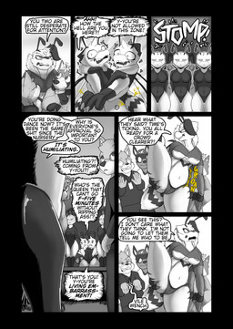 3_fingers 4_arms antennae_(anatomy) anthro areola audience back_wings big_areola big_breasts big_butt blush bodily_fluids breasts butt butt_tattoo clothed clothed_anthro clothed_female clothing convention crop_top dialogue dominant dominant_female fart female fingers flexible fully_clothed fully_clothed_anthro fully_clothed_female gas gassy group hat headgear headwear insult larger_female male multi_arm multi_limb nipple_slip panicked_look panties partially_clothed_anthro partially_clothed_female profanity raised_leg rumbling_stomach shirt size_difference speech_bubble stinger stinger_tail tail tall_female tattoo tears teasing text topwear underwear wings soomir aster_(soomir) cassia_(soomir) heather_(soomir) ailurid arthropod bee canid canine canis dobermann domestic_dog hymenopteran insect mammal pinscher queen_bee red_panda absurd_res comic english_text hi_res monochrome sibling_(lore) twins_(lore)