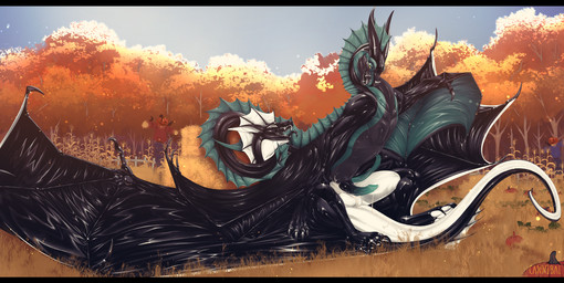 4_toes bedroom_eyes black_bars claws duo erection feet feral feral_on_feral food foot_on_wing frill_(anatomy) fruit genitals glistening glistening_body horn latex_body lying male male/male narrowed_eyes on_back open_mouth paws penis plant pumpkin scales scarecrow seductive spread_wings tail toe_claws toes tongue tongue_out wings cannibalistic_tendencies european_mythology mythology aevere_(anotherpersons129) morghus varghus_(morghus) bat dragon hybrid mammal mythological_creature mythological_scalie scalie western_dragon wyvern digital_drawing_(artwork) digital_media_(artwork) hi_res letterbox