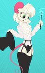 anthro clothed clothing costume female fluffy fur open_mouth shocked simple_background solo tail topwear trick white_body white_fur heavenless reggie_(whygena) absurd_res hi_res male_(lore)