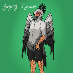 anthro beak biped black_body feathered_wings feathers grey_body looking_at_viewer male mongolian nude nude_anthro orange_arms orange_legs simple_background smile solo standing tail tail_feathers text white_body wings conditional_dnp midtierburrito dolgorsuren_(midtierburrito) accipitriform avian bird secretary_bird 1:1 digital_media_(artwork) hi_res