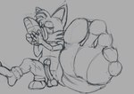 5_toes anthro auto_foot_sniff balls clothing feet foot_fetish foot_focus footwear foreskin genitals male male_feet penis shoe_sniffing shoes sniffing socks soles solo toes pkmgx sega sonic_the_hedgehog_(series) miles_prower canid canine fox mammal sketch