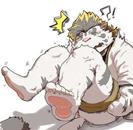 anthro anus blush bottomwear butt clothing emanata exclamation_point flash_emanata fur interrobang kemono male pink_nose question_mark shorts simple_background solo surprised undressing white_background white_body white_fur bawp lifewonders tokyo_afterschool_summoners licho_(tas) felid mammal pantherine tiger 2021