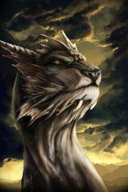 black_nose brown_eyes day detailed_background fur horn outside sky solo spines wolfroad mythology dragon furred_dragon furred_scalie mythological_creature mythological_scalie scalie 2015 2:3 digital_media_(artwork) headshot_portrait hi_res portrait