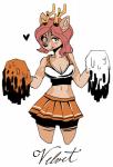 anthro antlers black_nose bottomwear breasts cheerleader cleavage clothed clothing female hair heart_symbol horn midriff navel pink_hair pom_poms simple_background skirt solo white_background valtik deer mammal hi_res