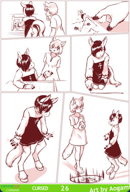 anthro anus clothed clothing dress duo female fluffy fluffy_tail genitals hair map no_underwear simple_background tail vulva white_background young young_anthro young_female aogami canid canine equid equine fox horse mammal absurd_res comic hi_res monochrome