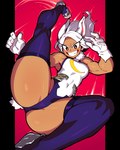 action_pose animal_humanoid breasts brown_body brown_skin butt clothing female fluffy fluffy_tail gloves hair handwear hi_res humanoid lagomorph lagomorph_humanoid legwear leotard long_hair mammal mammal_humanoid muscular muscular_female muscular_humanoid my_hero_academia pose qqqewie red_eyes rumi_usagiyama smile solo tail white_hair