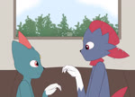 anthro duo ear_piercing eye_contact eyes_closed furniture hand_on_face living_room looking_at_another male piercing plant playing side_view smile sofa tree window max_draws nintendo pokemon generation_2_pokemon generation_4_pokemon pokemon_(species) sneasel weavile animated hi_res no_sound short_playtime webm