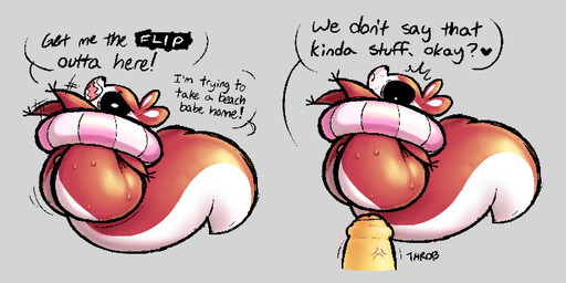 angry anthro balls big_butt big_tail bodily_fluids bottom_heavy butt censor_bar censored_profanity dial duo flailing fur genitals heart_symbol imminent_rape imminent_sex inflatable inner_tube looking_at_viewer looking_down male male/male multicolored_body open_mouth penis profanity red_body red_fur sharp_teeth small_balls stuck sweat sweaty_butt tail teeth text vein veiny_penis zlut385 chikn_nuggit chikn_nuggit_(chikn_nuggit) hawt_saus_(chikn_nuggit) canid canine canis domestic_dog mammal rodent sciurid tree_squirrel 2:1 colored digital_drawing_(artwork) digital_media_(artwork) english_text