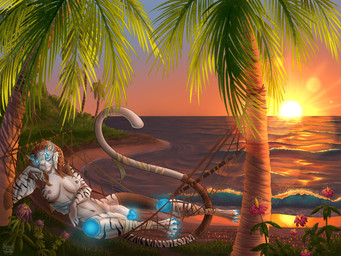 anthro breasts genitals herm intersex penis solo sunset demonfromsnuffbox felid mammal pantherine tiger 4:3