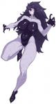 alternate_species big_breasts breasts claws clothed clothing female grin hair huge_breasts humanoidized long_hair navel nipple_outline not_furry purple_hair red_eyes simple_background smile solo white_background space_zin nintendo pokemon generation_1_pokemon gengar humanoid mammal pokemon_(species) hi_res