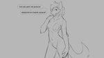 16:9 2020 anthro breasts canid canine canis dialogue digital_drawing_(artwork) digital_media_(artwork) english_text female fur genitals grey_background hair looking_at_viewer mammal monochrome nipples nude pussy simple_background sketch solo tail talking_to_viewer text watsup widescreen wolf