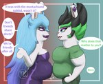 anthro asking asking_another belly belly_to_belly bent_arm big_belly big_breasts black_hair bottomwear breasts cleavage clothed clothed_anthro clothed_female clothing dialogue dress duo ear_piercing eye_contact eyebrows eyelashes eyeshadow fangs female female_anthro fully_clothed fully_clothed_anthro fully_clothed_female fur gradient_background green_bottomwear green_clothing green_eyebrows green_hair green_pants hair hand_on_hip hand_on_own_hip light lips logo long_ears long_hair looking_at_another makeup mitten_hands multicolored_hair muscular muscular_anthro muscular_female onomatopoeia open_mouth open_smile pants piercing pink_nose pockets purple_clothing purple_dress purple_ear_piercing purple_eyeshadow purple_hair purple_lips question red_tongue sharp_teeth side_view simple_background smile smiling_at_another sound_effects speech_bubble spiky_hair tan_inner_ear tan_lips teeth text thick_bottom_lip thick_eyebrows tongue two_tone_hair white_body white_fur skywater mario_plus_rabbids_sparks_of_hope mayternity mayternity_2025 raving_rabbids rayman_(series) ubisoft edge_(mario_plus_rabbids) midnite_(mario_plus_rabbids) ghost lagomorph mammal rabbid spirit 2025 absurd_res artist_logo colored digital_drawing_(artwork) digital_media_(artwork) english_description english_text half-length_portrait hi_res lighting portrait shaded