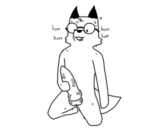 animal_genitalia animal_penis anthro balls big_penis bodily_fluids breathing canine_genitalia canine_penis eyewear femboy genitals glasses huge_penis kneeling knot male nerd nude penis solo sweat vein veiny_balls veiny_penis foxfreeguy roddy_(foxfreeguy) canid canine fox mammal absurd_res black_and_white hi_res monochrome