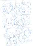 2024 4_fingers absurd_res anthro blush clenched_teeth clothing comic dion_(doneru) doneru duo embarrassed eyes_closed fingers hair handwritten_text happy hi_res japanese_text kneeling knock-kneed looking_at_another male mammal open_mouth partially_translated right_to_left rokka_(doneru) shirt sketch teeth text topwear translation_request young young_anthro young_male