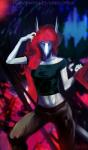 anthro breasts clothed clothing female hair looking_at_viewer midriff non-mammal_breasts red_eyes red_hair solo tail gasmask_(artist) mythology dragon mythological_creature mythological_scalie scalie