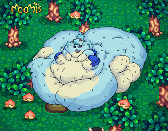 anthro belly big_belly big_butt bodily_fluids breasts butt chibi clothed clothing day double_chin dress duo featureless_breasts female food forest fruit grass huge_belly huge_butt hyper hyper_belly hyper_butt immobile morbidly_obese morbidly_obese_female obese obese_anthro obese_female overweight overweight_anthro overweight_female peach_(fruit) plant sweat tree weight_gain moomis animal_crossing nintendo villager_(animal_crossing) whitney_(animal_crossing) canid canine canis humanoid mammal wolf absurd_res hi_res sequence
