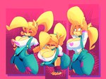 anthro big_breasts blonde_hair breasts cleavage clothed clothing female hair huge_breasts lipstick makeup overalls solo topwear jdwalkrat activision crash_bandicoot_(series) coco_bandicoot 2022 hi_res