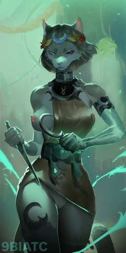 alternate_species anthro breasts clothing female flashing furrification genitals het heterochromia knife magic_user medium_breasts nipples solo undressing vulva wardrobe_malfunction witch 9biatc hades_2_(game) melinoe_(hades) domestic_cat felid feline felis mammal absurd_res hi_res