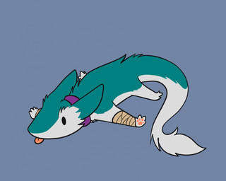 bandage blank_expression blep chibi collar empty_eyes lying male on_front solo tail tail_tuft tongue tongue_out tuft iggytheziggy sushi_(sergal) sergal hi_res