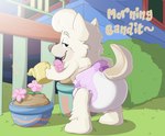 anthro clean_diaper clothed clothing diaper diaper_fetish diaper_only female fur hair looking_back smile solo tail text topless wearing_diaper baltnwolf_(artist) bluey_(series) wendy_(bluey) canid canine canis chow_chow domestic_dog mammal spitz digital_media_(artwork) english_text hi_res