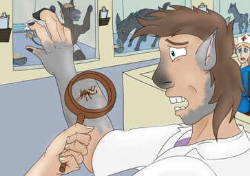 bite black_hair black_nose blonde_hair blue_clothing blue_topwear brown_body brown_fur brown_hair bug_bite carrier clothing contagious_transformation doctor feral fingers forced forced_transformation fur fur_growth fused_fingers grey_body grey_fur group growth hair hoof_growth hooved_fingers hooves hospital human_to_feral infecting infectious male mid_transformation nose_expansion nurse outbreak quarantine scared shirt shocked snout snout_growth solo species_transformation teeth topwear transformation white_clothing white_shirt white_topwear hawkin transformaytion transformaytion2026 arthropod asinus donkey equid equine fly_(animal) human hybrid insect mammal mosquito absurd_res hi_res