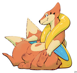 2_tails 3_toes animal_genitalia anthro arm_fin balls closed_smile cute_fangs dipstick_tail fangs feet fin fully_sheathed fur genitals gloves_(marking) hand_on_leg looking_at_viewer male markings mouth_closed multi_tail nude one_fang orange_body orange_fur penis sheath simple_background sitting smile solo tail tail_markings teeth toes white_background fizzpop nintendo pokemon floatzel generation_4_pokemon pokemon_(species) hi_res signature