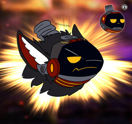 black_body black_fur floating floating_head fluffy frown fur inner_ear_fluff machine male tuft yellow_eyes taurock death_battle dummi_(death_battle) protogen robot absurd_res hi_res
