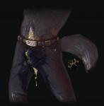 anthro belt bodily_fluids bottomwear bulge clothed clothing denim denim_bottomwear denim_clothing fur genital_fluids jeans male omorashi pants partially_clothed peeing simple_background solo standing urine watersports wet wet_clothing wetting hazardouskink canid canine canis mammal wolf