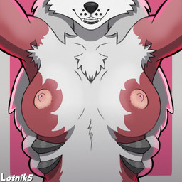 anthro breasts faceless_anthro faceless_character faceless_female female fur low-angle_view nipples presenting presenting_breasts red_body red_fur simple_background smile snout solo white_body white_fur worm's-eye_view lotnik5 nintendo pokemon canid generation_7_pokemon lycanroc mammal midnight_lycanroc pokemon_(species) werecanid werecreature 1:1 absurd_res cel_shading guide_lines hi_res shaded simple_shading