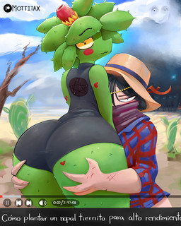 big_butt butt cactus cactus_flower clothing duo female female/female green_body green_hair hair latex latex_clothing mexico nopal plant small_waist smile spikes text thick_thighs wide_hips mottitax cactus_creature elemental_creature flora_fauna human humanoid mammal 4:5 absurd_res hi_res painting_(artwork) translated