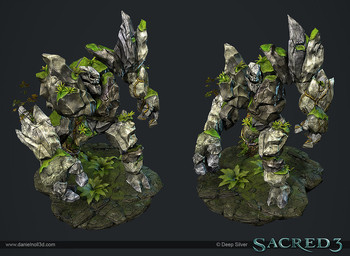 2_toes 3_fingers ambiguous_anthro ambiguous_gender anthro feet fern fingers grass grey_background grey_body plant rock simple_background solo standing text toes daniel_noll sacred_(video_game_series) sacred_3 thq_nordic elemental_creature mineral_fauna rock_creature 2014 3d_(artwork) digital_media_(artwork) model_sheet official_art url