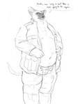 anthro belly big_belly clothed clothing male military military_uniform obese obese_anthro overweight overweight_anthro overweight_male partially_clothed shirt solo thick_thighs topwear unbuttoned_shirt uniform wardrobe_malfunction cettus whaleoil1 karras_lafontaine domestic_cat felid feline felis mammal siamese monochrome