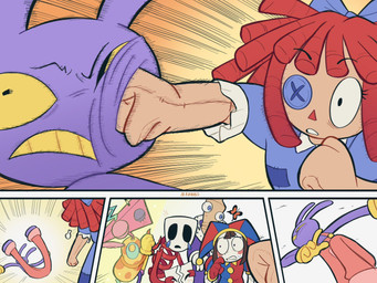 4_panel_comic anthro button_(fastener) button_eyes clothing face_punch female fist_pump gloves group hair handwear insect_wings jester male mask overalls punch rag_doll_(toy) red_hair violence wide_eyed wings yellow_clothing yellow_gloves yellow_handwear skrbbs glitch_productions the_amazing_digital_circus gangle_(tadc) jax_(tadc) kinger_(tadc) pomni_(tadc) ragatha_(tadc) zooble_(tadc) animate_inanimate arthropod butterfly fabric_creature human humanoid insect lagomorph lepidopteran leporid living_mask living_toy mammal rabbit shape_head 4:3 comic hi_res