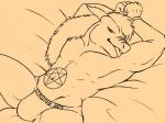 anthro bdsm bed bedroom_eyes bound clothing cuff_(restraint) furniture half-closed_eyes handcuffed handcuffs inverted_pentacle iron_cuffs jockstrap male metal_cuffs muscular muscular_anthro muscular_male narrowed_eyes occult_symbol pentacle pentagram restraints seductive solo symbol underwear wrist_cuffs fanofthefurr mythology loki_rel_zephyr demon dragon mythological_creature mythological_scalie scalie