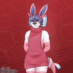 accessory anthro blush bow_(feature) bow_ribbon clothed clothing curvy_figure femboy fur hair hair_accessory hair_bow hair_ribbon male multicolored_body multicolored_fur pantsless partially_clothed pokemorph pose purple_hair ribbons simple_background solo standing sweater thick_thighs topwear virgin_killer_sweater wide_hips puppeon meme_clothing nintendo pokemon milo_(puppeon) canid canine eeveelution fox generation_6_pokemon mammal pokemon_(species) sylveon 1:1 absurd_res hi_res meme pinup