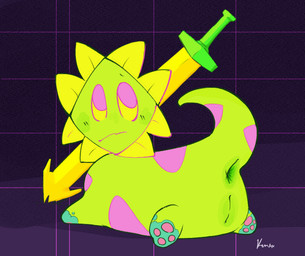 anus blush blush_lines female feral flower genitals looking_back plant solo vulva weapon konen deltarune undertale_(series) elemental_creature flora_fauna floradinn flower_creature