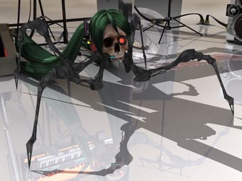 bone cosplay electronics female green_hair hair headphones human_skull long_hair looking_at_viewer machine not_furry outside red_eyes reflective_floor skeleton skull skull_head solo teeth twintails_(hairstyle) deino_(artist) deino_(modeler) vocaloid hatsune_miku rubidium_(deino) animated_skeleton humanoid robot robot_humanoid undead waddling_head 2009 3d_(artwork) 4:3 autodesk_3ds_max_(artwork) digital_media_(artwork) full-length_portrait portrait