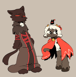 2_horns 3_eyes ambiguous_anthro ambiguous_gender anthro biped black_body black_fur fur horn multi_eye red_eyes simple_background standing white_body white_fur white_wool wool_(fur) rubyfunkey cult_of_the_lamb massive_monster_(studio) lamb_(cult_of_the_lamb) narinder bovid caprine domestic_cat felid feline felis mammal sheep 2024 digital_drawing_(artwork) digital_media_(artwork) hi_res