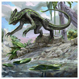 1:1 ambiguous_gender black_body black_scales cloud day digital_media_(artwork) digital_painting_(artwork) drawain feral green_eyes green_markings guild_wars hi_res lily_pad markings open_mouth outside plant scales scalie sharp_teeth skelk slit_pupils solo teeth video_games waterRating: SafeScore: 12User: DrawainDate: October 25, 2019