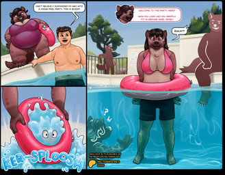 anthro bikini bikini_top breast_growth breasts clothing day dialogue female forced forced_transformation gender_transformation group growth human_to_anthro inflatable inner_tube male mtf_transformation one-piece_swimsuit outside overweight overweight_anthro overweight_female partially_submerged smile species_transformation surprised swimming_pool swimming_trunks swimwear tail text transformation transformation_ring two-piece_swimsuit underwater water miltonholmes leena_(miltonholmes) human hyena mammal 2025 absurd_res digital_media_(artwork) english_text hi_res url